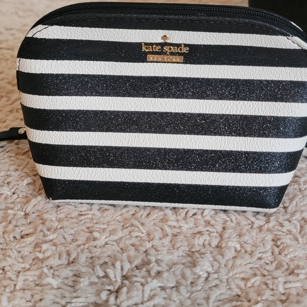 Kate Spade Small Annabella Hawthorne Lane Glitter Black and White Striped Pouch